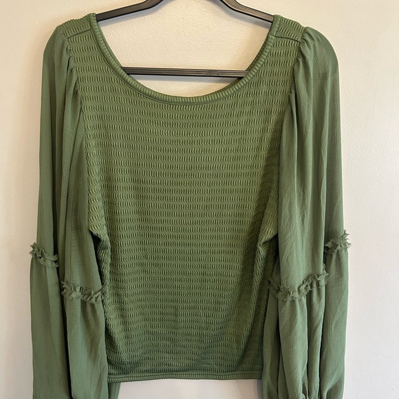 NWOT By Anthropologie olive green balloon long sleeved smocked bodice top sz XL - Picture 2 of 14